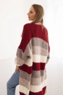 Kardigan damska z wełną w kolorowe pasy bordowy