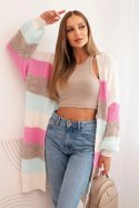 Kardigan damska z wełną w kolorowe pasy ecru