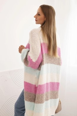 Kardigan damska z wełną w kolorowe pasy ecru