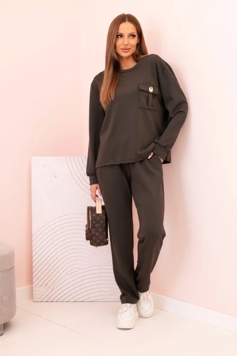 Komplet damska masełkowy bluza i spodnie z gumką khaki