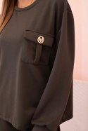 Komplet damska masełkowy bluza i spodnie z gumką khaki