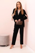 Komplet damska z wiskozą - marynarka z klapami i spodnie z lampasem czarny