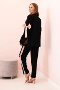 Komplet damska z wiskozą - marynarka z klapami i spodnie z lampasem czarny