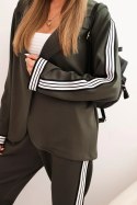 Komplet damska z wiskozą z lampasem i marynarką sportową khaki