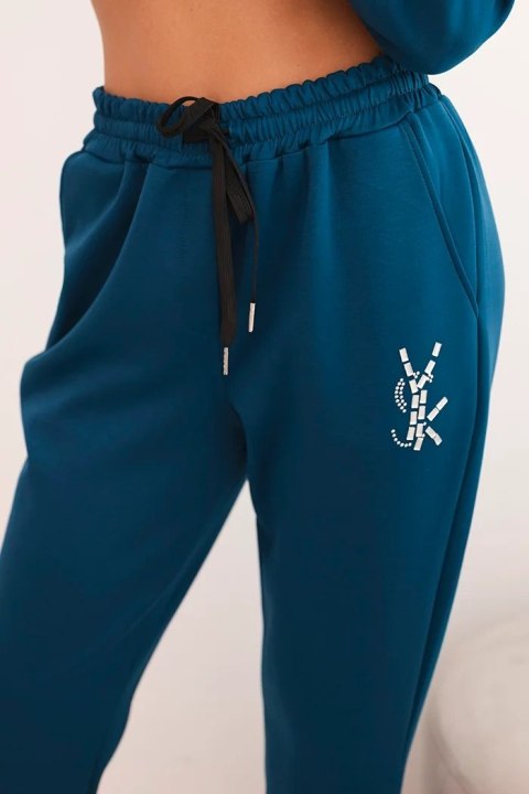 Komplet damska z wiskozą z ozdobami i elastycznymi spodniami morski