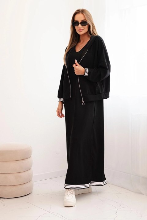 Komplet damska z wiskozą z rozpinaną bluzą i długą sukienką czarny