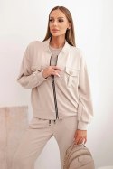 Komplet damski masełkowy z wiskozy z rozpinaną bluzą i spodniami beżowy