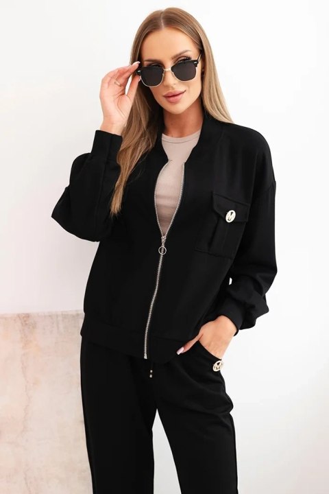 Komplet damski masełkowy z wiskozy z rozpinaną bluzą i spodniami czarny