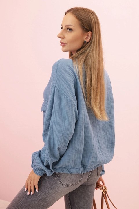 Koszula damska muślinowa z długim rękawem jeansowa