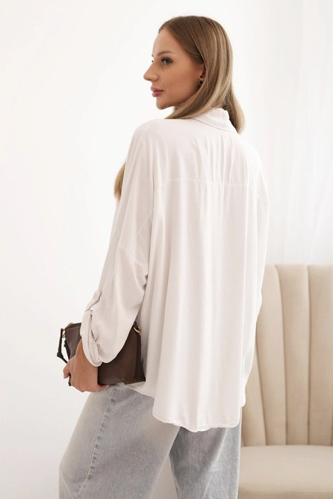 Koszula damska z wiskozą z ozdobnymi guzikami i kołnierzem beżowa