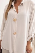 Koszula damska z wiskozą z ozdobnymi guzikami i kołnierzem beżowa