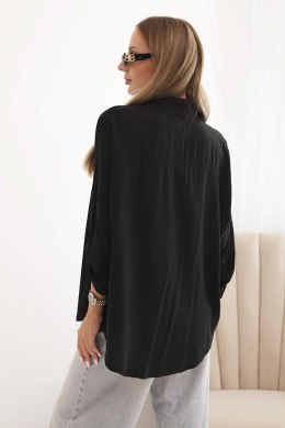 Koszula damska z wiskozą z ozdobnymi guzikami i kołnierzem czarna