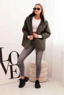 Kurtka damska pikowana z kapturem khaki