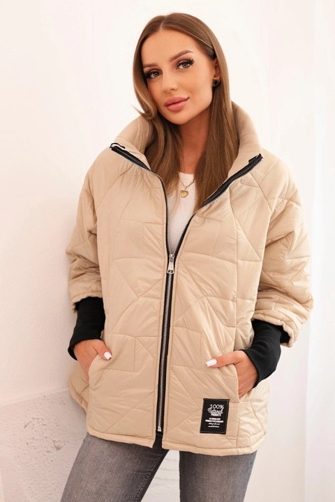 Kurtka damska pikowana z krótkim krojem i stójką ciemno beżowa