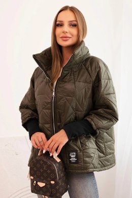 Kurtka damska pikowana z krótkim krojem i stójką khaki