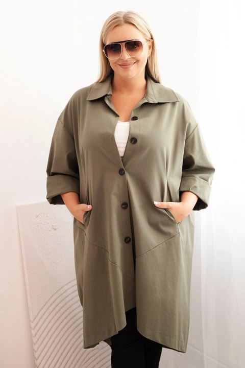 Narzutka damska Plus Size Punto z bawełną i guzikami khaki