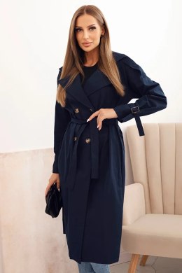 Płaszcz damski wiązany w talii z kołnierzem granatowy