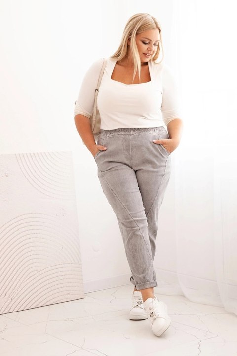 Spodnie damskie Plus Size dekatyzowane z wiskozą i szeroką gumką szare