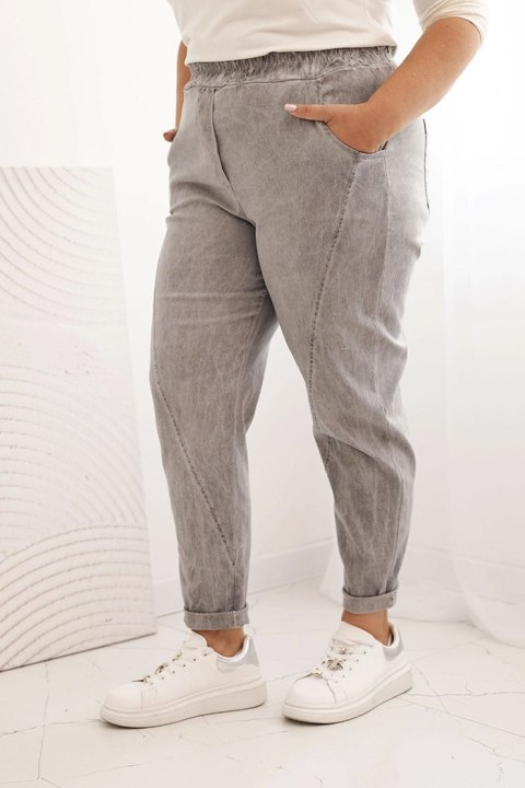 Spodnie damskie Plus Size dekatyzowane z wiskozą i szeroką gumką szare