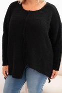 Sweter damska Plus Size z akrylem o luźnym kroju i rękawem 3/4 czarny