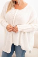 Sweter damska Plus Size z akrylem o luźnym kroju i rękawem 3/4 ecru
