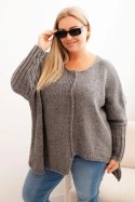 Sweter damska Plus Size z akrylem o luźnym kroju i rękawem 3/4 grafitowy