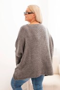 Sweter damska Plus Size z akrylem o luźnym kroju i rękawem 3/4 grafitowy