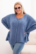 Sweter damska Plus Size z akrylem o luźnym kroju i rękawem 3/4 jeansowy