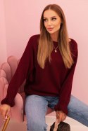 Sweter damska z moheru z marszczonymi rękawami i wycięciem na plecach bordowy