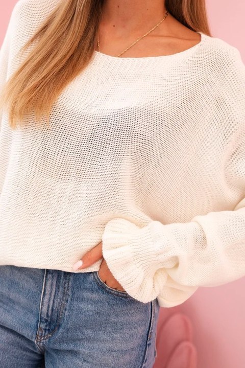 Sweter damska z moheru z marszczonymi rękawami i wycięciem na plecach ecru