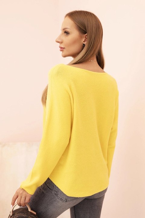 Sweter damska z wiskozą z dekoltem w serek ciemno żółty
