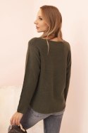 Sweter damska z wiskozą z dekoltem w serek ciemny khaki
