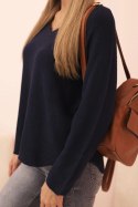 Sweter damska z wiskozą z dekoltem w serek granatowy