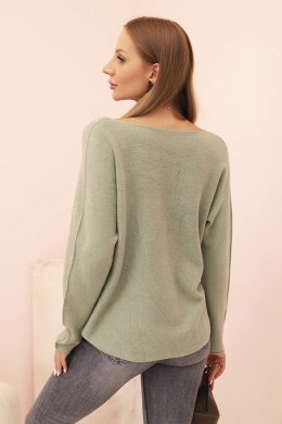 Sweter damska z wiskozą z dekoltem w serek jasny khaki