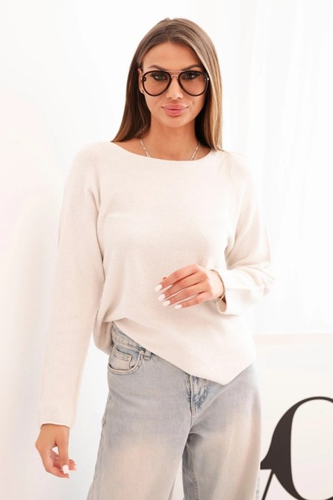 Sweterek damska z wiskozy z długim rękawem i okrągłym dekoltem beżowy