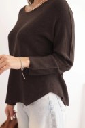 Sweterek damska z wiskozy z długim rękawem i okrągłym dekoltem brązowy