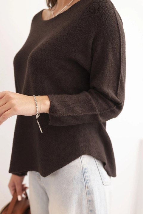 Sweterek damska z wiskozy z długim rękawem i okrągłym dekoltem brązowy