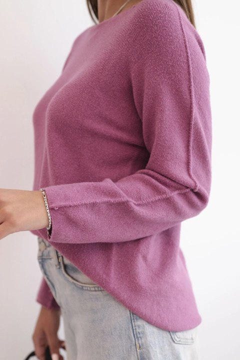 Sweterek damska z wiskozy z długim rękawem i okrągłym dekoltem ciemno różowy