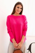 Sweterek damska z wiskozy z długim rękawem i okrągłym dekoltem fuksja