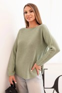 Sweterek damska z wiskozy z długim rękawem i okrągłym dekoltem jasny khaki