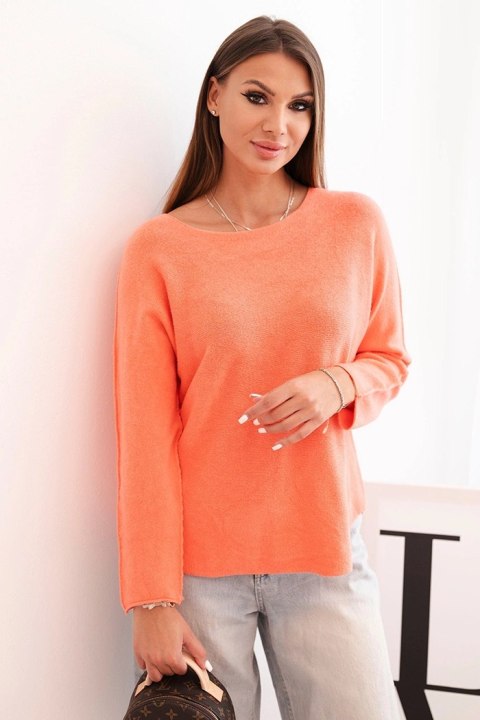 Sweterek damska z wiskozy z długim rękawem i okrągłym dekoltem łososiowy