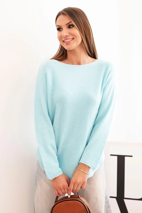 Sweterek damska z wiskozy z długim rękawem i okrągłym dekoltem miętowy
