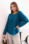 Sweterek damska z wiskozy z długim rękawem i okrągłym dekoltem morski