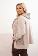 Bluza damska Plus Size bawełniana oversize z długim rękawem beżowa