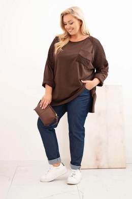 Bluza damska Plus Size bawełniana z nadrukiem brązowa