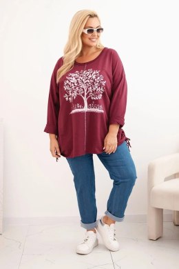 Bluza damska Plus Size bawełniana z nadrukiem drzewa bordowa
