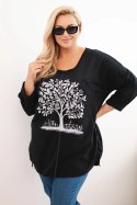 Bluza damska Plus Size bawełniana z nadrukiem drzewa czarna