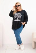 Bluza damska Plus Size bawełniana z nadrukiem drzewa czarna