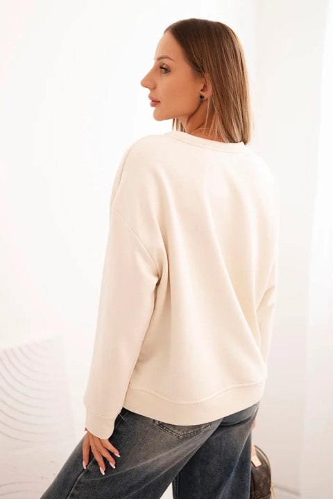 Bluza damska bawełniana z nadrukiem kota i napisem jasno beżowa