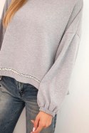 Bluza damska z ozdobnym wykończeniem na dole szara